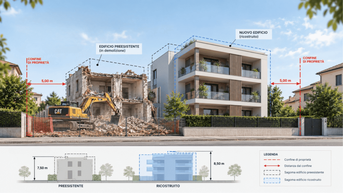 Ampliamento laterale di un edificio e disciplina delle distanze nella demolizione e ricostruzione