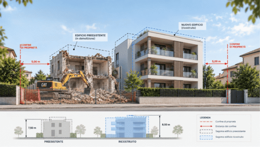 Ampliamento laterale di un edificio e disciplina delle distanze nella demolizione e ricostruzione